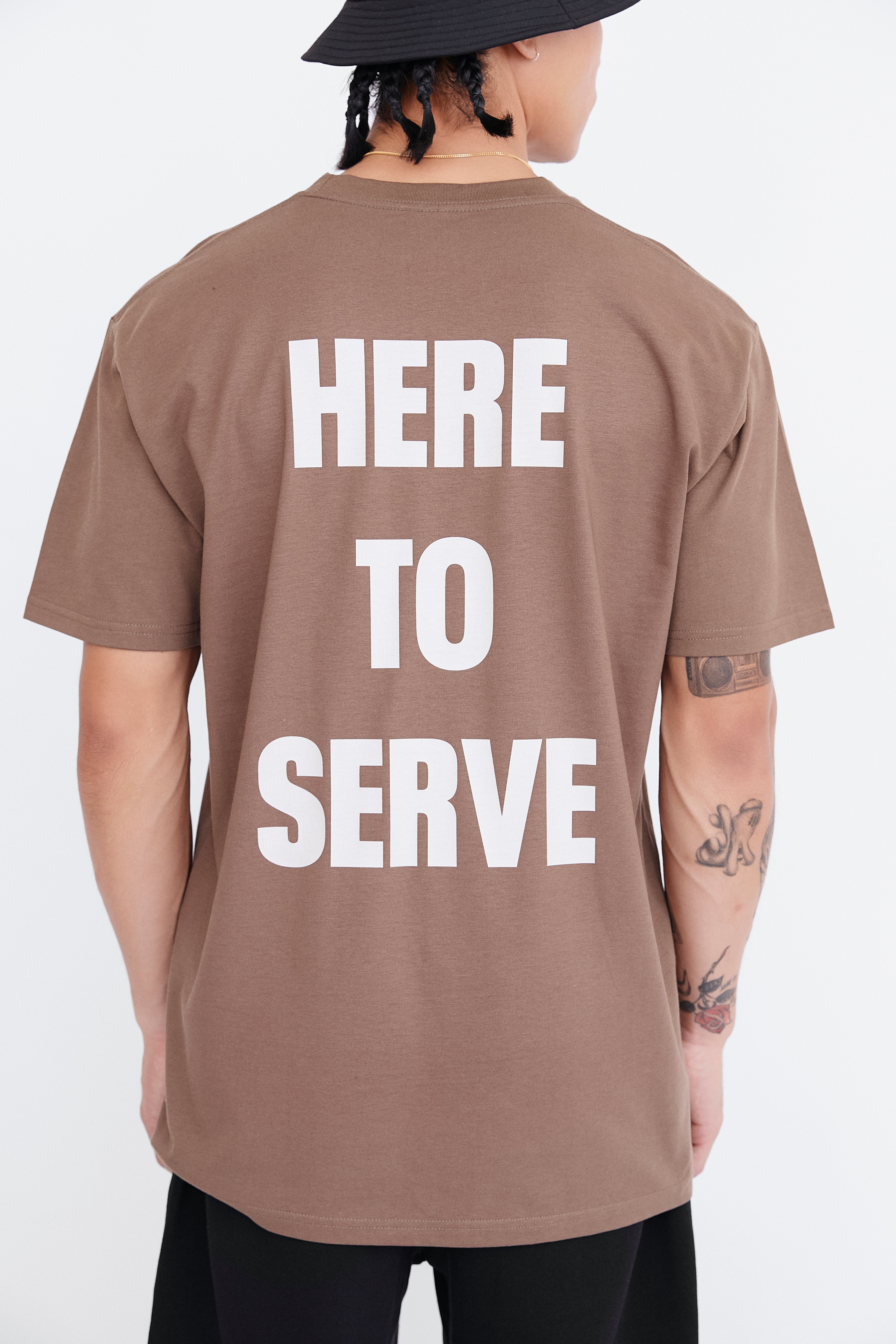 Here To Serve Oversized T-Shirt - Walnut